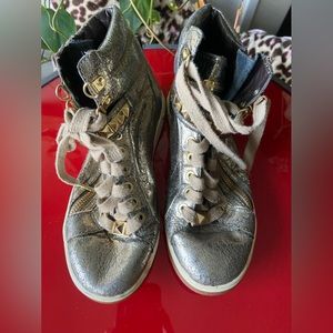 Michael Kors studded leather high-tops signature metallic side zipper shoe